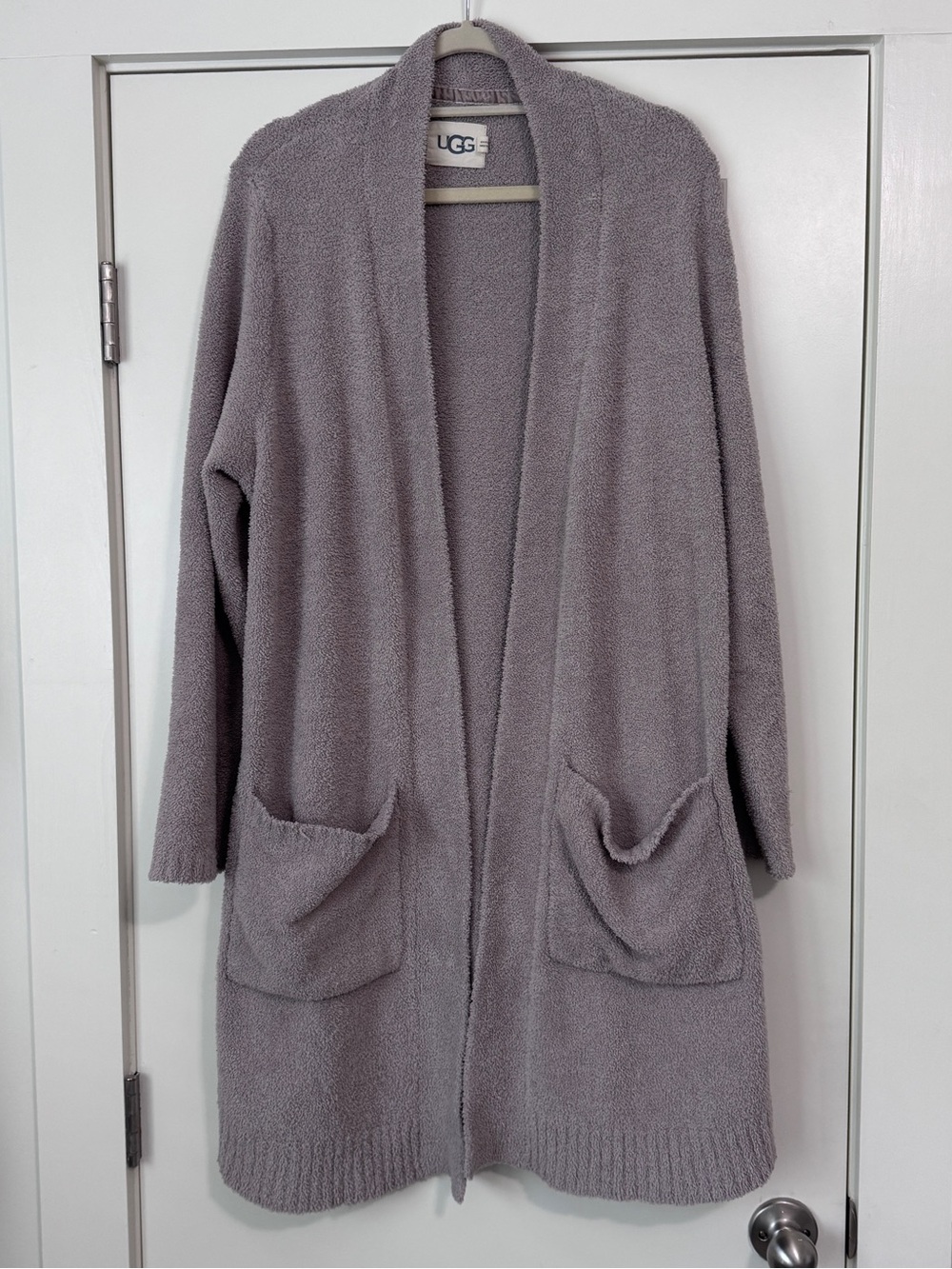 UGG Women's Large Gray Open-Front Sherpa Cozy Cardigan Robe